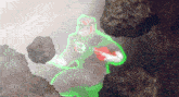 a pixel art drawing of a man with a green glow around him