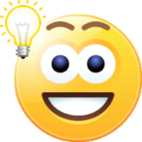 a smiley face has a light bulb above its head