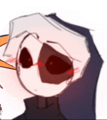 a close up of a drawing of a person with red eyes