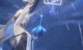 a woman is holding a bow and arrow in a video game while a bird is flying in the background .