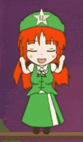 a cartoon of a girl with red hair and a green hat that says ja oooo