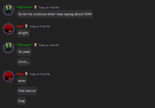 a screenshot of a conversation between grimm and sam