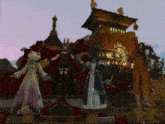 a group of people standing in front of a large building with a clock on it