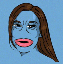 a cartoon drawing of a woman with blue skin and a pink tongue sticking out