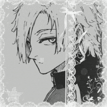 a black and white drawing of a person with lace around the edges