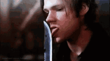 Sam Winchester Jared Padalecki GIF - Sam Winchester Jared Padalecki Lick Knife GIFs