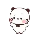 a panda bear with a question mark on its face is standing on a white background .