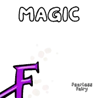 a cartoon character holding a purple object with the words magic fearless fairy written below it