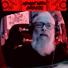 an advertisement for midnight nation chronicles shows a man with a beard