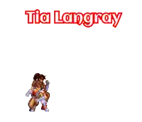 a cartoon of tia langray with a purple flower behind her