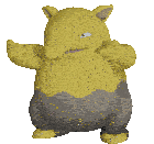 a yellow and gray cartoon character with a gray belly