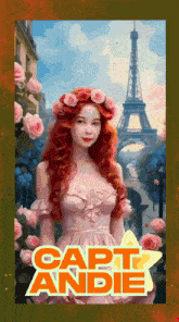 a painting of a woman with roses in her hair and the name capti andie on the bottom