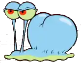 a cartoon drawing of a blue snail with red eyes and long tentacles .