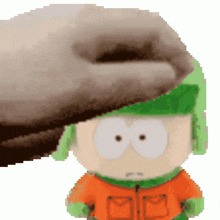 a pixel art of a south park character with a donut in his mouth