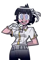 a cartoon drawing of a girl with glasses and a bow in her hair