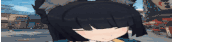 a close up of a cartoon character 's face with a cat ear .