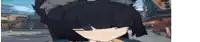 a close up of a cartoon character 's face with a cat ear .