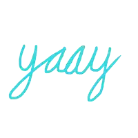 the word yaay is written in blue letters