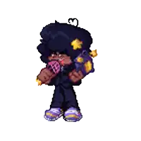 a pixel art drawing of a boy holding a gun