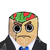 a cartoon drawing of a man with a watermelon head