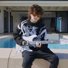 Playing Electrical Guitar By The Pool Tim Henson GIF