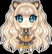a pixel art of a girl with the name raine written below her