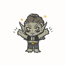 a cartoon drawing of a monster with his arms outstretched and a yellow star above his head