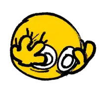 a cartoon drawing of a yellow smiley face with a black outline on a white background