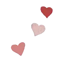 three hearts on a white background with one being pink