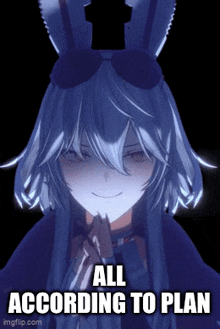 a picture of a girl with bunny ears and the words " all according to plan "