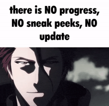 there is no progress , no sneak peeks , no update written above a man 's face
