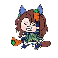a cartoon drawing of a girl holding carrots in her hand