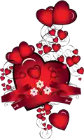 a red heart surrounded by red hearts and a red ribbon