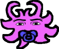 a cartoon drawing of a pink octopus with a pacifier in its mouth