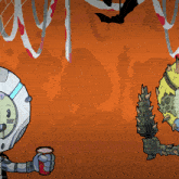 a cartoon drawing of a monster holding a cup of soda