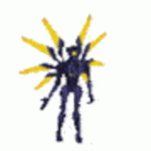 a drawing of a person with yellow wings on a white background