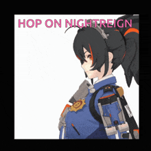 a picture of a girl with the words hop on nightreign