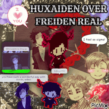 a collage of pixel art with the words huxaiden over freiden real