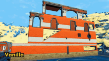 an orange building with vanilla written on the bottom