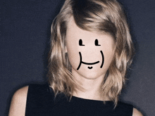 a woman with a smiley face drawn over her face