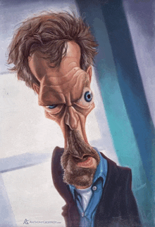 a caricature of a man with a blue eye and the website anthonygeoffrey.com on the bottom