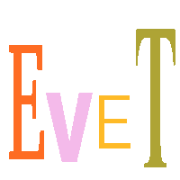 the word evet is written in a variety of colors