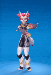 a cartoon character is jumping in the air while holding a microphone