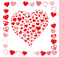 a heart made up of red hearts on a white background with a border of red hearts