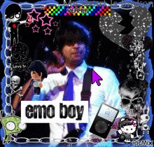 a picture of a man in a suit and tie with the words emo boy