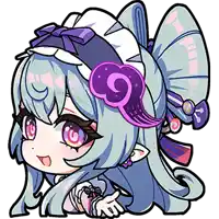 a cartoon drawing of a girl with long blue hair and a purple flower in her hair