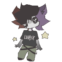 a pixel art drawing of a person wearing a shirt that says luxox
