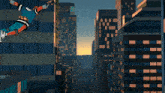 a computer generated image of a city with a skyscraper that says ' allianz ' on it