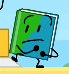 a cartoon drawing of a book with a face and arms and legs