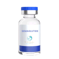 a bottle of semaglutide with a blue cap